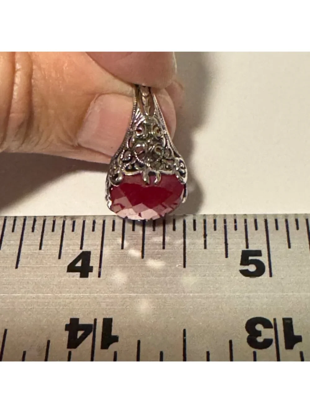 Solid Sterling Silver 925 Indian Ruby Corundum Scroll Design Ring Size 6